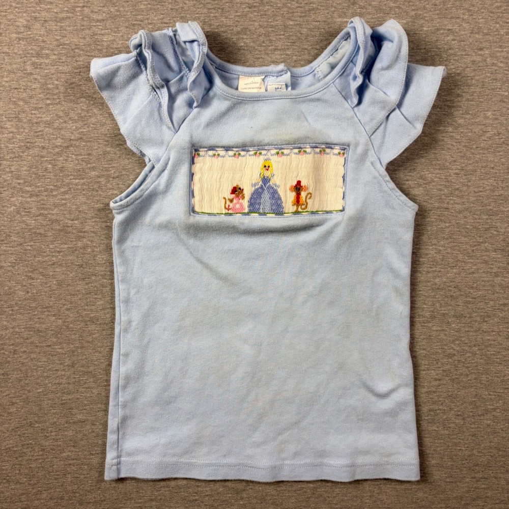 Vive La Fete Smocked Top Girls 4 Blue Princess Flutter Sleeve Cotton